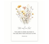 XGINERFEX Scripture Wall-Art - Taste And See That The Lord Is - Psalm 34:8 Print for Living Room Bedroom Christian Inspirational Decor(Unframed,16x24inch(40x60cm))