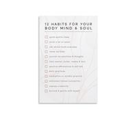 XGINERFEX Self Care Checklist Poster 12 Daily Habits for Mind Body Soul Holistic Wellness Guide Motivational Wall-Art Canvas Print for Home Office (Framed,08X12inch(20X30cm))