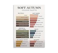 XGINERFEX Soft Autumn Palette Poster Warm Neutral Earth Tones Color Reference Canvas Print Fashion Design Wall-Art for Craft Room Makeup Area(Framed,08x12inch(20x30cm))