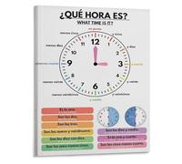XGINERFEX Spanish Vocabulary Poster Telling Time Educational Chart What Time Is It Canvas Print Wall-Art for Classroom Home School Decor(Unframed,08x12inch(20x30cm))