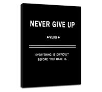 XGINERFEX Success Motivational Canvas Wall-Art Never Give Up Inspirational Quote Poster for Workplace Decor(Framed,08x12inch(20x30cm))