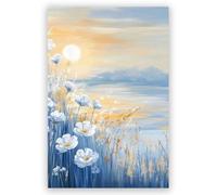 XGINERFEX Sunrise Ocean Landscape Painting - Yellow Orange Sky Seascape with Wildflowers Abstract Canvas Art for Bathroom Wall Decor(Unframed,12x18inch(30x45cm))