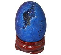 XGINERFEX Titanium Coated Agate Geode Crystal Sphere Ball with Wooden Stand, Rainbow Druzy Quartz Stone Gift Ornament,Dark blue-40mmx30mm Gemstone Stone