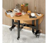 XGQXZWC Mesa de Comedor Redonda Plegable Móvil, Mesa de Comedor Extensible de Madera, Mesas Plegables con Alas Abatibles y 6 Ruedas, Estructura de Metal Resistente(Yellow,120x76cm/47x30in)