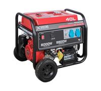 XGREENS Generador de corriente (gasolina) X70T (máx. 6.000 W, depósito 40 l, AVR, Powered by Honda, ruedas, alerta aceite, trifásico, 2 tomas 230 V, protección térmica y panel digital)