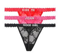 XGSiNuoBao Paquete de 3 tangas personalizadas con nombres, tangas de encaje sexy personalizadas con diamantes de imitación, letras brillantes, nombre para mujeres, esposa, novia, día de San Valentín