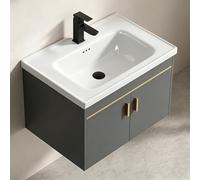 XGURWSSR Mueble de baño suspendido con Lavabo, Moderno Mueble de baño Flotante con Armario de Almacenamiento, Gris, Tiradores de Metal, fácil de Montar (51x36.5cm)