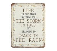 XHAJCSJWGD Rustic Metal Sign Life is About Learning to Dance in the Rain Quote Vintage Tin Wall-Art for Home Office Study Man Cave Wall Decor 8 X 12 inch