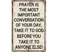 XHAJCSJWGD Vintage Religious Metal Sign Prayer Is The Most Important Conversation Inspirational Wall Decor for Home Faith Gift 8 X 12 inch