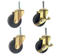 XHALERY 4 Ruedas giratorias con Frenos, Ruedas giratorias de Goma para Muebles, Ruedas giratorias con Varilla roscada, Ruedas de Repuesto Doradas, para Mesa de Muebles, Cama con Ruedas, di