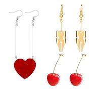 XHBTS 10 pegatinas y 3 pares de pendientes con forma de cereza, bonitos pendientes colgantes Rohan Kishibe cosplay, corazón rojo
