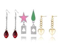 XHBTS 3 Pares de Pendientes de Cosplay de Anime, Pendientes de Póquer con Forma de Lágrima de Estrellas, Accesorios de Joyería con Clip de Oreja
