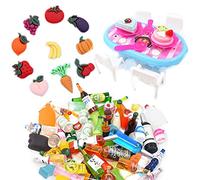 XHBTS 32 escala miniaturas casa de muñecas accesorios de cocina incluyen 10 frutas vegetales, 10 mini botellas de vino copas de champán, 12 mini silla de mesa para decoración de casa de muñecas