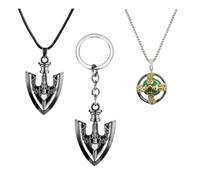 XHBTS Bizarre Adv. Anime Merch - Collar con colgante de flecha, llaveros sobrenaturales y 50 calcomanías para hombres y mujeres, juego de accesorios plateados, Metal