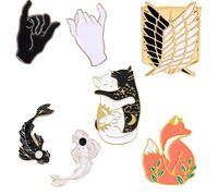 XHBTS Broches de pescado blanco y negro con diseño de 7 unidades, bonito broche de esmalte, con diseño de gatos, abrazo, bonito esmalte, con diseño de gato, broche de esmalte a juego