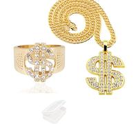 XHBTS Collar con colgante para hombre, 2 unidades, chapado en oro, diseño de hip hop, con incrustaciones de dólar, con caja de almacenamiento, other