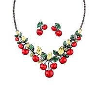 XHBTS Conjunto de collar de pendientes de cereza de fruta dulce para mujer, collar con colgante de cereza roja de cereza de aceite para niñas