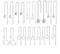 XHBTS Juego de 10 Pares de Aretes de Enhebrador para Mujer, Aretes de Cadena Larga, Corazón, Estrella, Luna, Livianos, Colgantes, Cadena, Borla, Minimalista
