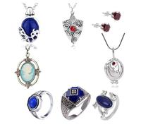 XHBTS Juego de 19 collares con colgante de cristal de zafiro de Katherine de The Vampire Diaries Daywalking y 10 calcomanías de vampiro