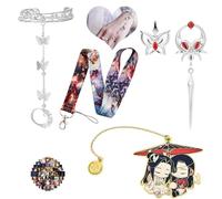 XHBTS - Juego de 35 aretes Tian Guan Ci Fu con marcapáginas, cordón para el cuello, llavero, soporte para el anime, Hua Cheng, BL, mariposa, pulsera, cosplay, regalos, Metal, No es una piedra preciosa