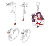 XHBTS - Juego de 5 anillos y aretes para cosplay de bendición, llavero de dedo Hua Cheng Xie Lian para parejas