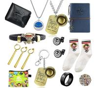 XHBTS - Juego de 65 pendientes, anillos, calcetines, billeteras, pulseras, collares, llaveros, cuadernos y calcomanías de anime para cosplay, Metal