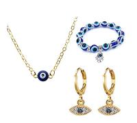 XHBTS Juego de collar y aretes de aro contra el mal de ojo y circonita cúbica brillante para mujer