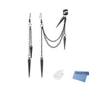 XHBTS Pendientes Manguito Negro Punk Largo Borla de la Cadena del oído Pendientes de la Vendimia Cuelgan los Clavos de Acero Inoxidable Barril de Oruga Climer Hombres Mujeres con la Caja (Negro)