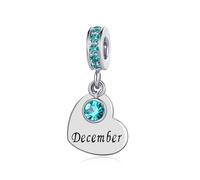 XHBYINFO Abalorio colgante de corazón con piedra natal de diciembre, compatible con pulseras Pandora para mujer