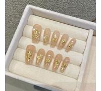 XHBYW 10 piezas de uñas postizas de flores de lámina dorada, uñas postizas de cubierta completa para mujeres y niñas, decoración diaria