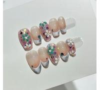 XHBYW 10 Piezas De Uñas Postizas De Flores Rosadas, Uñas Postizas De Cobertura Completa, para Mujeres Y Niñas, Decoración Diaria