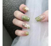 XHBYW 10 Piezas De Uñas Postizas De Flores Verdes Degradadas/Perlas Presione En Las Uñas Uñas Postizas De Cubierta Completa para Mujeres Y Niñas Decoración Diaria