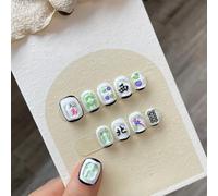 XHBYW 10 piezas Mahjong Nail Art uñas postizas prensa sobre uñas cubierta completa uñas postizas para mujeres y niñas decoración diaria