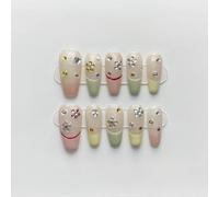 XHBYW 10 Uds. Uñas postizas con patrón hecho a mano puro, uñas postizas de cobertura completa para mujeres y niñas, decoración diaria