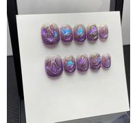 XHBYW 10 Uds. Uñas postizas con patrón hecho a mano puro, uñas postizas de cobertura completa para mujeres y niñas, decoración diaria