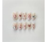 XHBYW 10 Uds. Uñas postizas con patrón hecho a mano puro, uñas postizas de cobertura completa para mujeres y niñas, decoración diaria