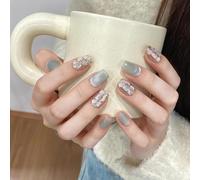 XHBYW 10 uñas postizas con diamantes de imitación verdes, uñas postizas de cobertura completa para mujeres y niñas, decoración diaria