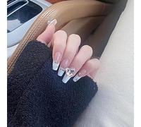 XHBYW Un Tamaño 24 Piezas Uñas Postizas con Brillo De Mariposa De Diamante Presione En Las Uñas Uñas Postizas De Cubierta Completa para Mujeres Y Niñas Decoración Diaria