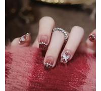 XHBYW Un Tamaño 24 Piezas Uñas Postizas con Brillo De Mariposa De Diamante Presione En Las Uñas Uñas Postizas De Cubierta Completa para Mujeres Y Niñas Decoración Diaria