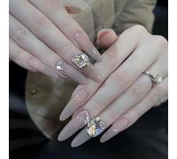 XHBYW Un Tamaño 24 Piezas Uñas Postizas con Brillo De Mariposa De Diamante Presione En Las Uñas Uñas Postizas De Cubierta Completa para Mujeres Y Niñas Decoración Diaria