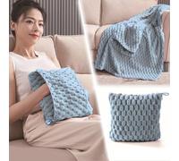 XHCTNN Manta de Almohada PortáTil, Mantas Ligeras de Color SóLido Suaves para Siesta de Oficina para DecoracióN del Sofá del Hogar Y El Coche(Blue,90 * 140cm/35 * 55")