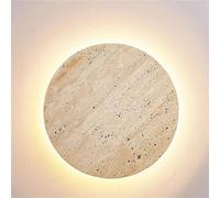 XHEILZOP Aplique de Pared Wabi-Sabi de Travertino Amarillo Natural, Lámpara LED Redonda de Piedra para Dormitorio y Pasillo, Diseño Minimalista Nórdico, Iluminación Decorativa de Lujo(25cm)