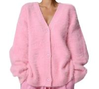 XHHPJ Women's Fuzzy Mohair Sweater Button Down V Neck Long Sleeve Knit Tops Casual Lightweight Cardigan Jackets (M,5)