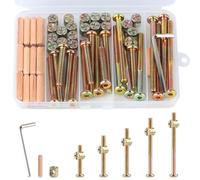 XhjzgcTech 20 tornillos para muebles M6 40/50/60/70/80 mm, juego de tornillos para belén, conectores de encimera, acero al carbono galvanizado, con tuercas de taco, tuercas cilíndricas