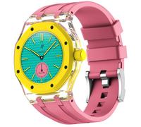 xhKJO Correas para Relojes para Swatch Royal Pop Pulseras, Bandas Correas Silicona Bracelet Brazalete Strap Silicona Pulseras de Repuesto para Swatch x AP Royal Pop (rosa, crown at 3 o’clock)