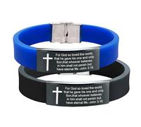 XHMAOYI Pulseras con versículo bíblico Juan 3:16, 2 pulseras inspiradoras de Juan 3 16 con símbolo de cruz, joyería cristiana, pulsera de silicona con cita bíblica para hombres y mujeres, M, Silicona