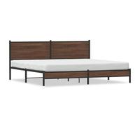XHNIFBN Cama de metal de 193 x 203 cm, roble marrón, estable, con somier, estructura de acero, cabecero, espacio de almacenamiento, sin colchón