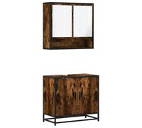 XHNIFBN Juego de muebles de baño (2 piezas, madera de roble ahumado) | Diseño industrial para su cuarto de baño con marco de metal resistente y práctico espacio de almacenamiento para su cuidado