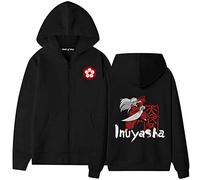 xhomeshop Abrigo Unisex con Capucha Inuyasha japonés Harajuku Chaqueta Negra Informal Sudadera con Estampado de Personajes de Anime con Cremallera