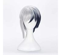 XHSDOZD Peluca Cosplay Anime，Peluca Dr.Stone Asagiri Gen，Short Black and White Peluca Cosplay,con Red de Peluca Gratis,Halloween Hair,para Cosplay de Fiesta diari